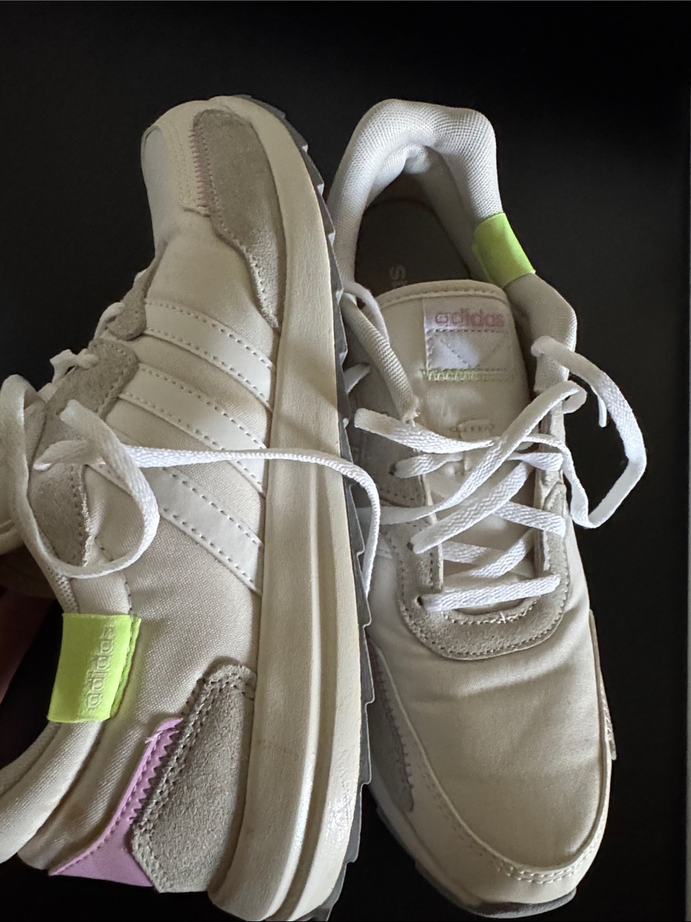 adidas Cream Sneakers with Light Pink Accents and Lime Heel Tab